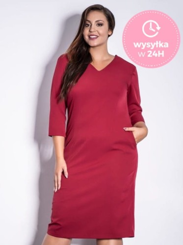 NADIN bordo  klasyczna sukienka Plus Size - WYSYŁKA 24H PROMOCJA 