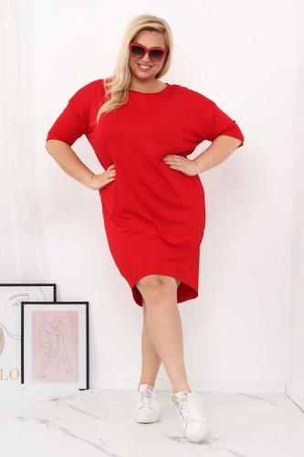 Bawełniana sukienka plus size LISA czerwona( r. 44-52)