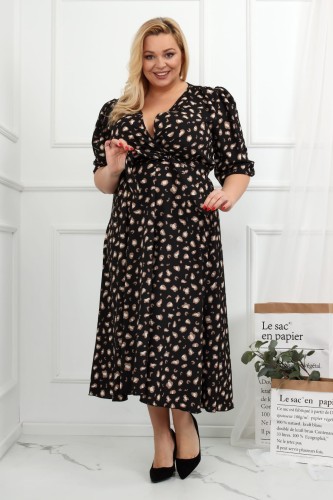 Sukienka plus size Salma czarna w cętki   (r. 44-54)  