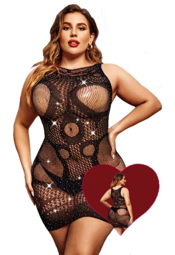 Bodystocking plus size SUKIENKA z cyrkoniami MOD. 1016 ( r.44-56)  