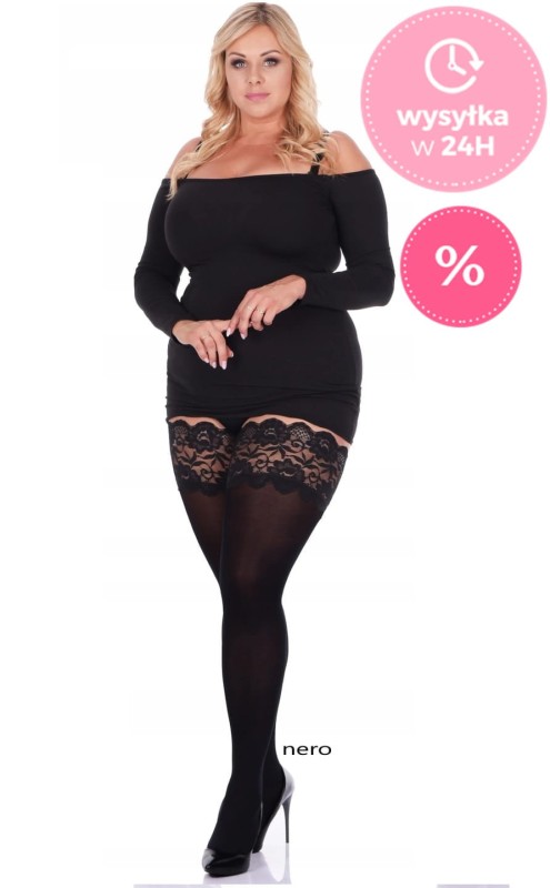 Pończochy plus size szeroka czarna koronka - 100 den - microfibra 