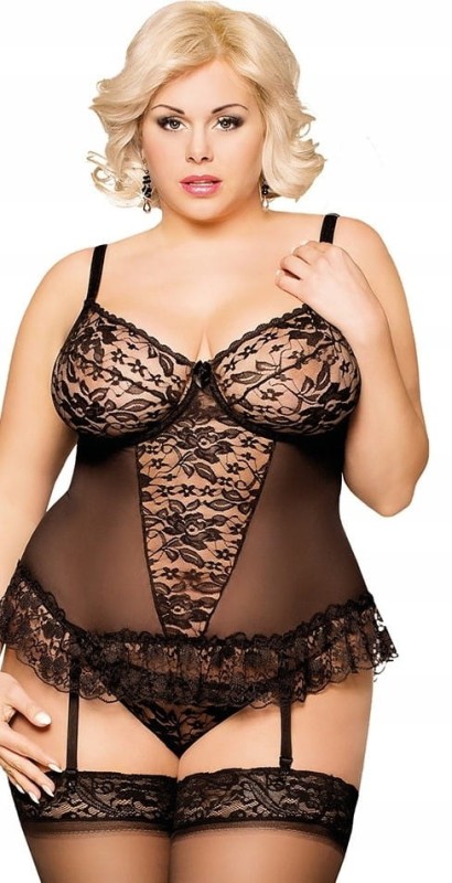 Gorset + stringi plus size Estella  czarny 