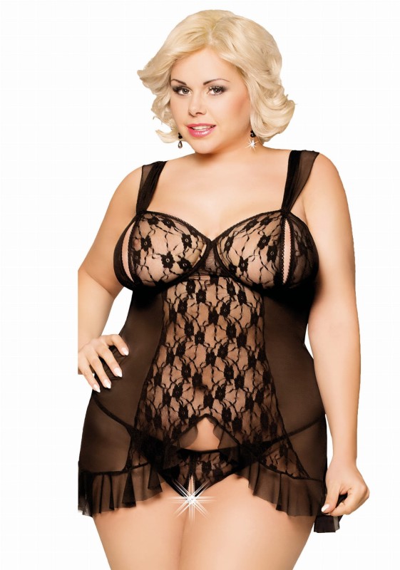 Koszulka + stringi BIANCA - PLUS SIZE - czarna 