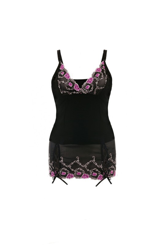 Czarno-różowa koszulka z koronkowym wykończeniem plus size SB/1025  