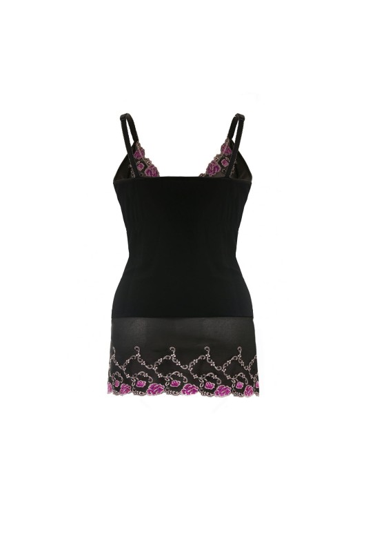 Czarno-różowa koszulka z koronkowym wykończeniem plus size SB/1025  