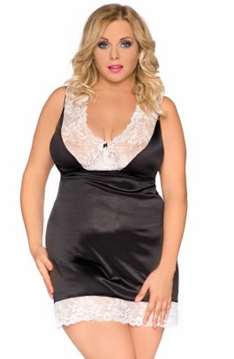 Delikatna koszulka plus size połączenie czerni i ecri Z/5004
