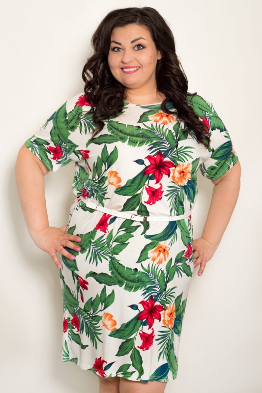 LATO Sukienka plus size w kwiaty - GREEN FLOWER (L.r 48-56) 