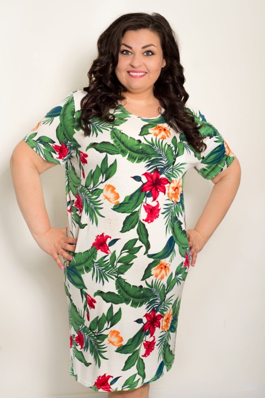 LATO Sukienka plus size w kwiaty - GREEN FLOWER (L.r 48-56) 