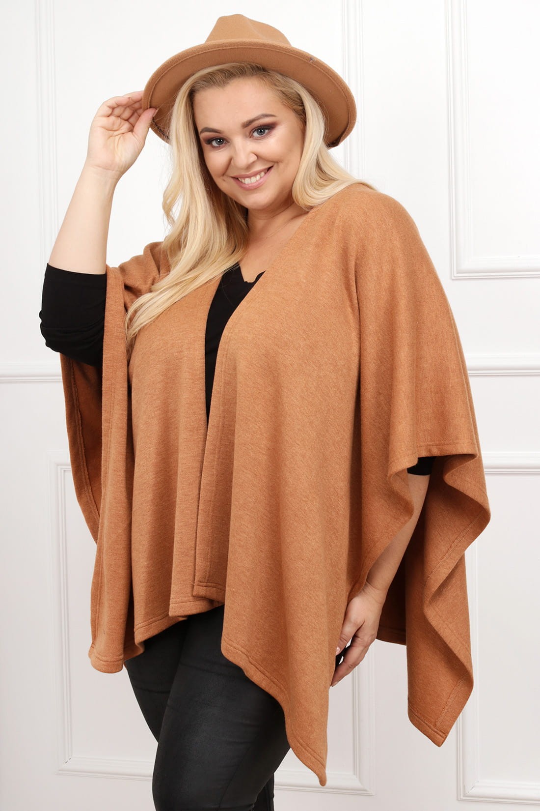 Ponczo plus size - CAMEL 