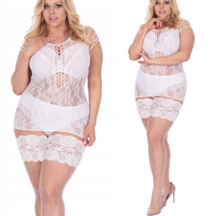 ŚLUBNE włoskie POCZOCHY samonośne plus size 15den – transparentne o 14/15cm kwiatowej koronce mod. sp 20/005 