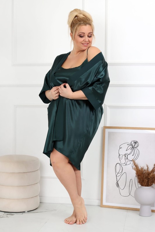 KOMPLET AURORA - Szlafrok satynowy plus size  + koszulka satynowa  (r. 44-54)  