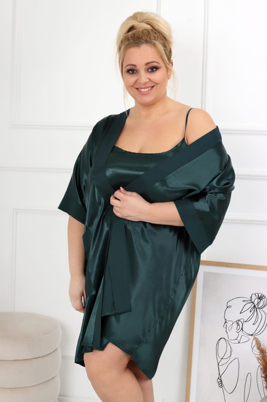 KOMPLET AURORA - Szlafrok satynowy plus size  + koszulka satynowa  (r. 44-54)  