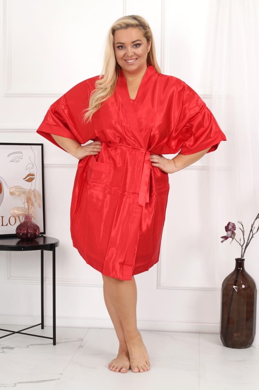 KOMPLET AURORA - Szlafrok satynowy plus size  + koszulka satynowa  (r. 44-54)   