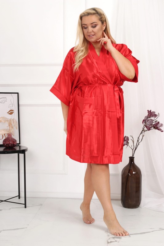 KOMPLET AURORA - Szlafrok satynowy plus size  + koszulka satynowa  (r. 44-54)   