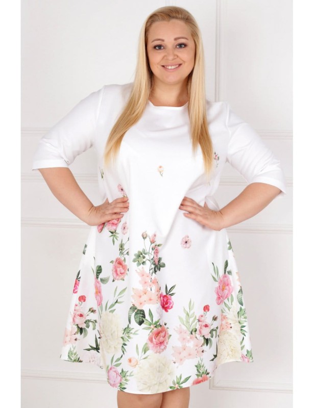 Sukienka plus size trapezowa w kwiaty Cecilie  (L.r  44-52) BESTSELLER