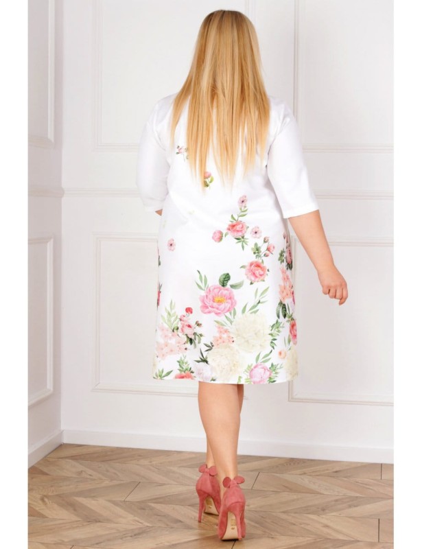 Sukienka plus size trapezowa w kwiaty Cecilie  (L.r  44-52) BESTSELLER
