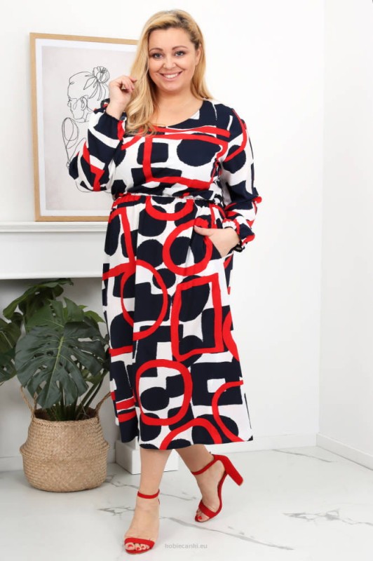 Sukienka plus size BETANY granatowo - czerwona  ( r. 44-52)   