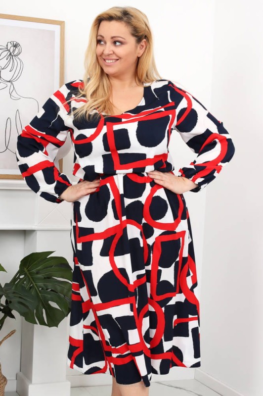 Sukienka plus size BETANY granatowo - czerwona  ( r. 44-52)   