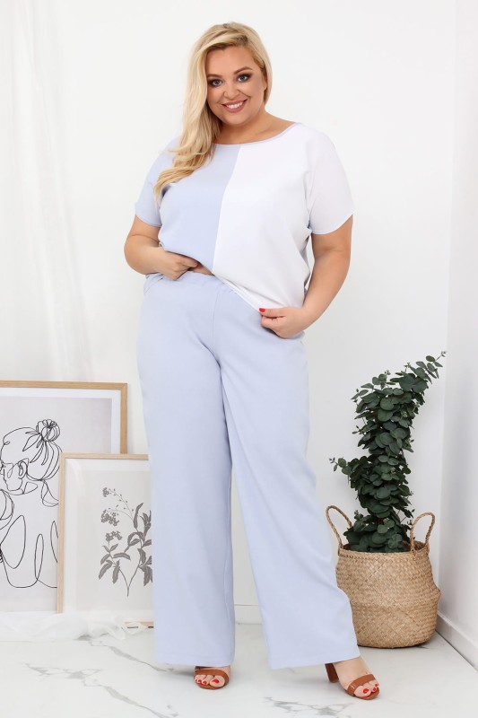 LNIANA bluzka plus size LENI  - błękitny  - biały  (L.r 44-52)  