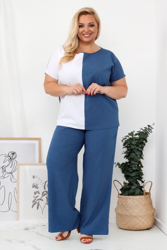 LNIANA bluzka plus size LENI  -  jeansowo - biały  (L.r 44-52)  