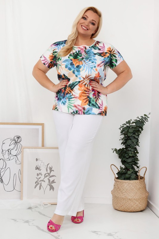 LNIANE Spodnie  plus size LENI  -  biały  (L.r 44-52)  