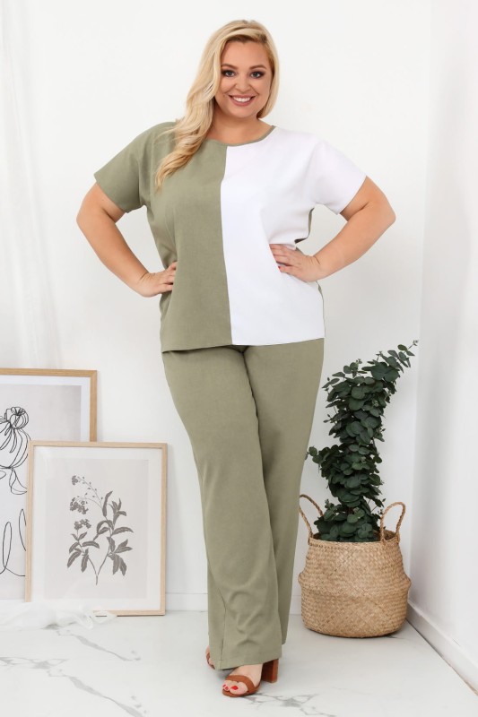 LNIANY KOMPLET PLUS SIZE Spodnie  plus size + bluzka plus size LENI  (L.r 44-52) 