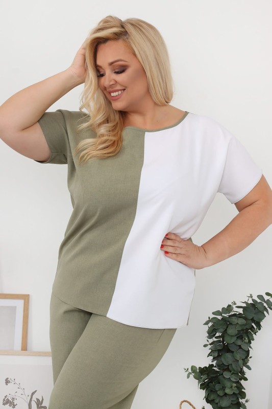 LNIANY KOMPLET PLUS SIZE Spodnie  plus size + bluzka plus size LENI  (L.r 44-52) 