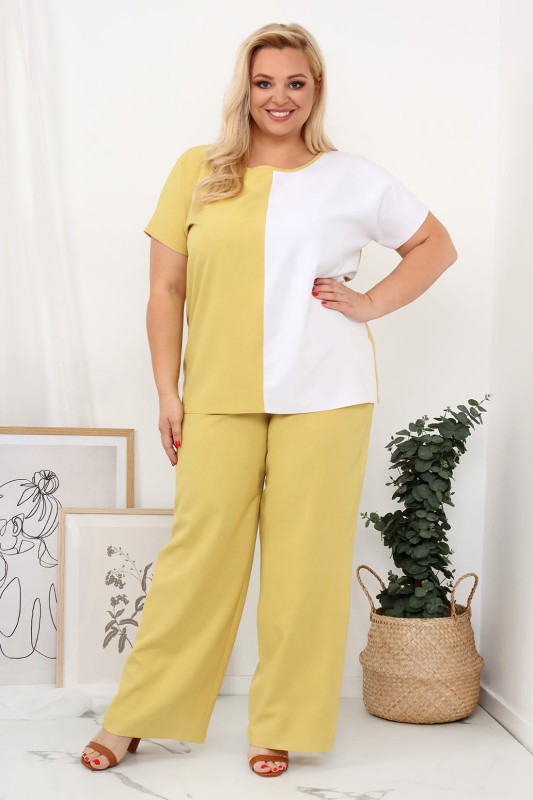 LNIANY KOMPLET PLUS SIZE Spodnie  plus size + bluzka plus size LENI  (L.r 44-52)