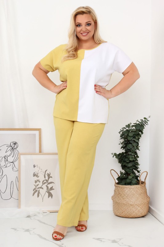 LNIANY KOMPLET PLUS SIZE Spodnie  plus size + bluzka plus size LENI  (L.r 44-52)