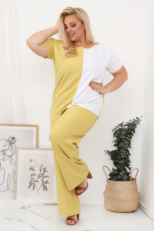 LNIANY KOMPLET PLUS SIZE Spodnie  plus size + bluzka plus size LENI  (L.r 44-52)