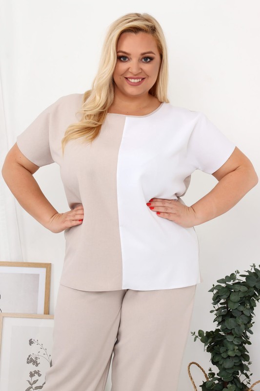 LNIANY KOMPLET PLUS SIZE Spodnie  plus size + bluzka plus size LENI  (L.r 44-52) 
