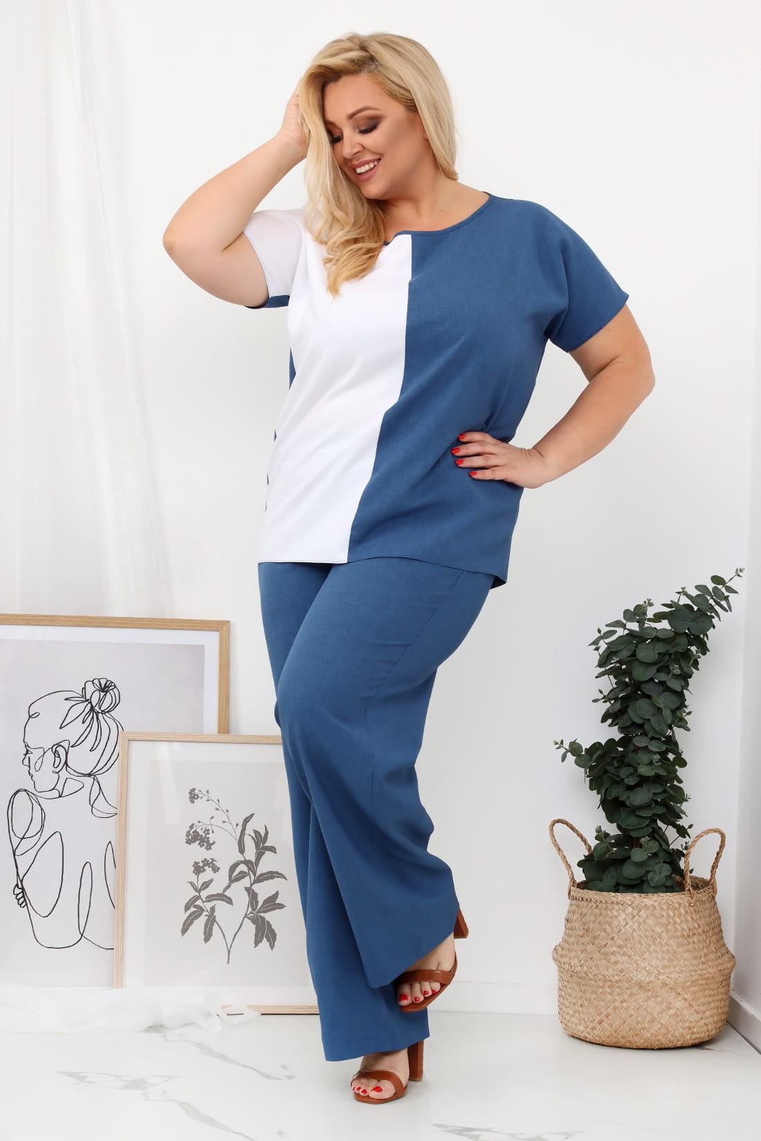 LNIANY KOMPLET PLUS SIZE Spodnie  plus size + bluzka plus size LENI  (L.r 44-52) 