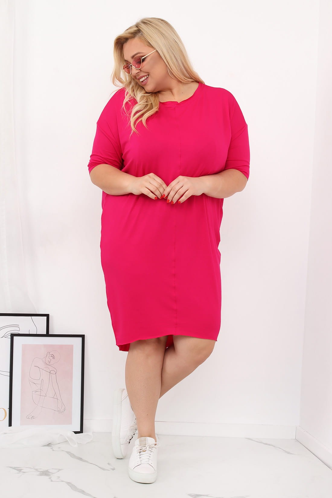 Bawełniana sukienka plus size LISA fuksja (L.r 44-52) 