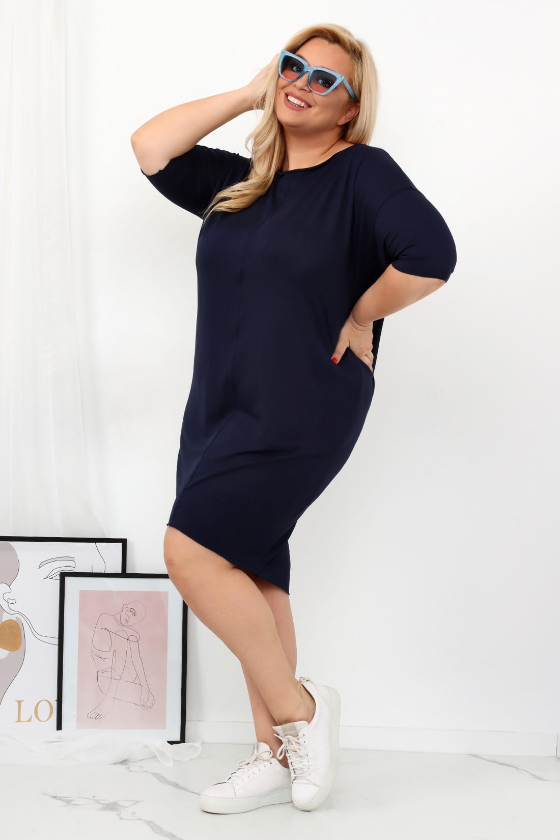 Bawełniana sukienka plus size LISA granatowa ( r. 44-52)