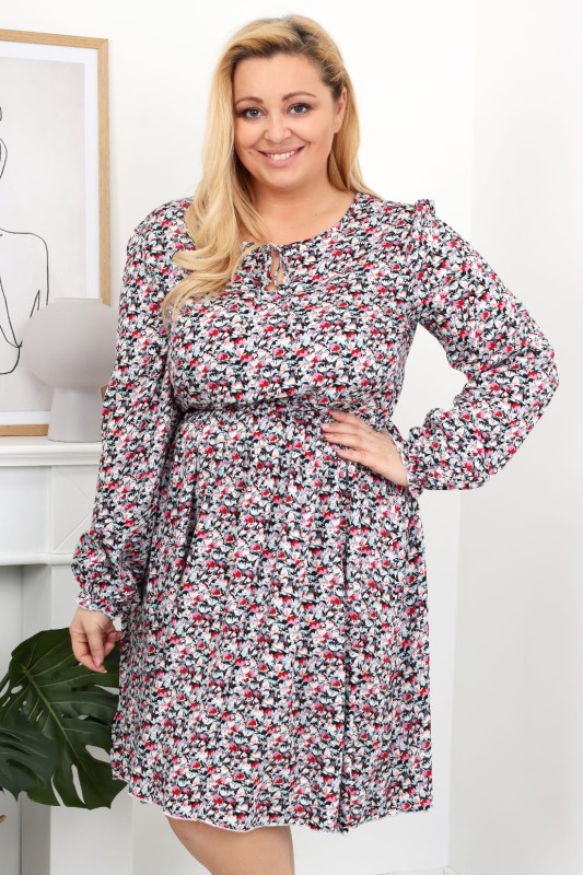 Sukienka plus size midi LU - kwiatuszki (L.r 44-52) 