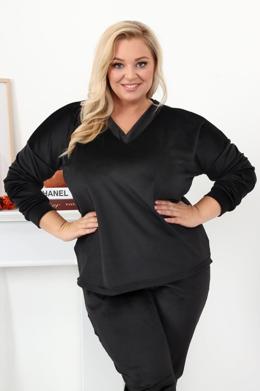 Dres welurowy  plus size NAOMI czarny (r. 44-54) 