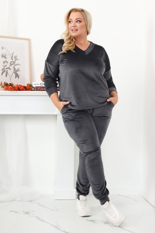 Dres welurowy  plus size NAOMI szary (r. 44-54) 
