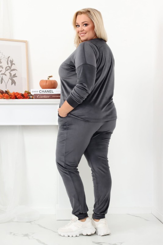 Dres welurowy  plus size NAOMI szary (r. 44-54) 