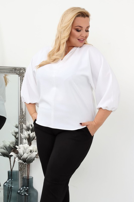 Bluzka koszulowa plus size Katrina -biała (r. 44-52)