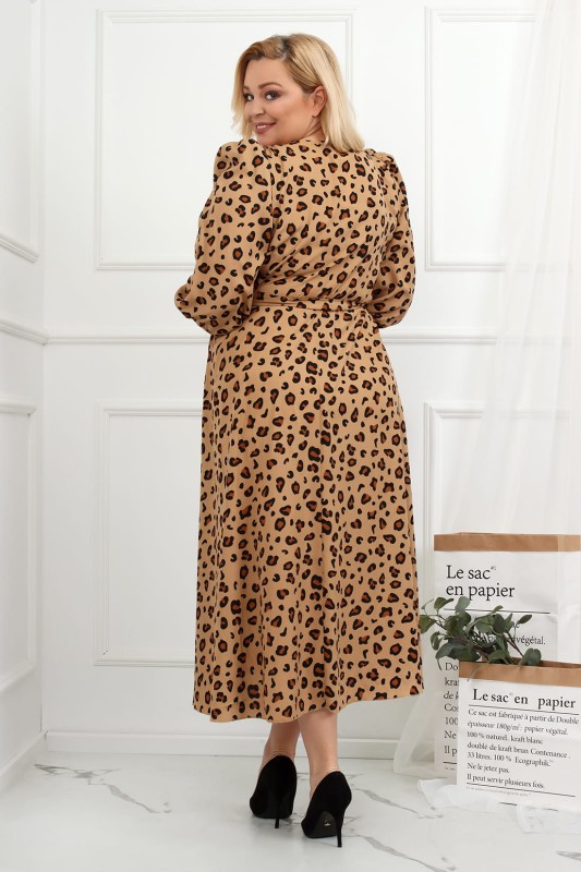 Sukienka plus size Salma brązowa w cętki   (r. 44-54)  