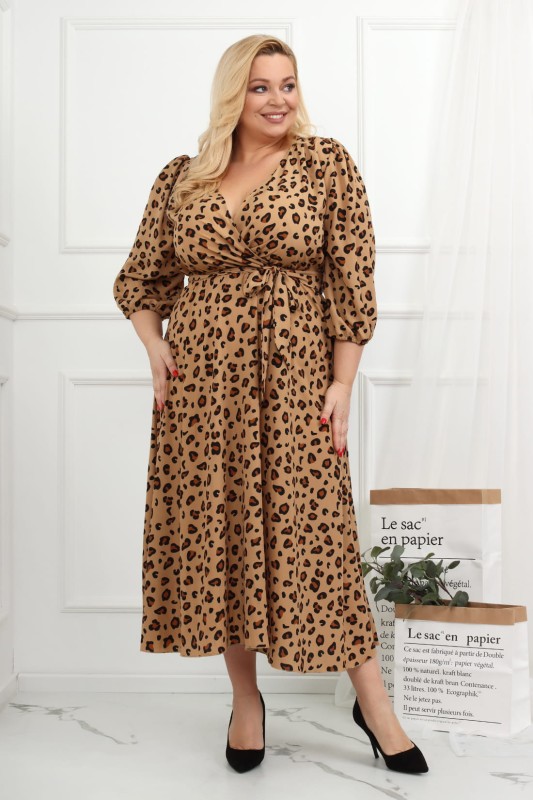 Sukienka plus size Salma brązowa w cętki   (r. 44-54)  