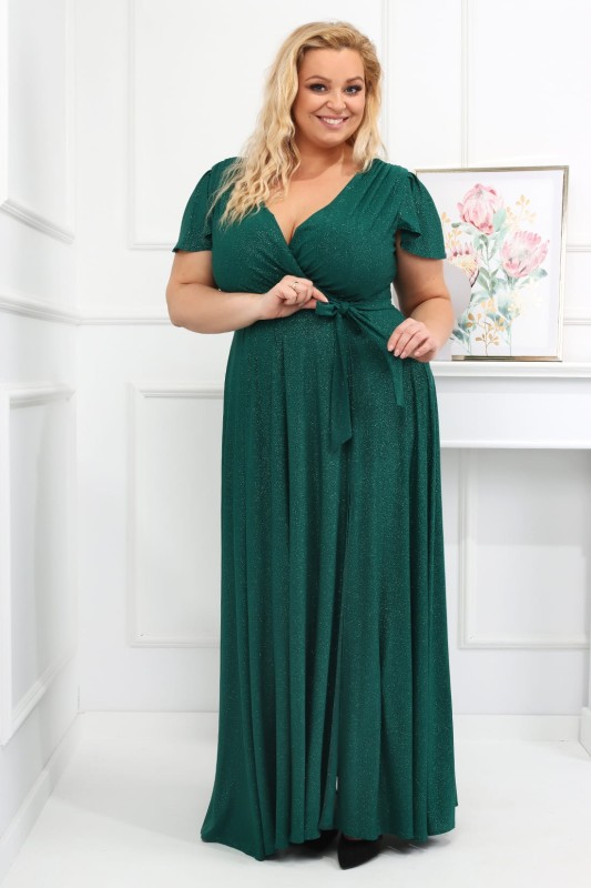 Brokatowa sukienka maxi plus size Bele Exline - rękaw motylek ( r.46-54) BESTSELLER