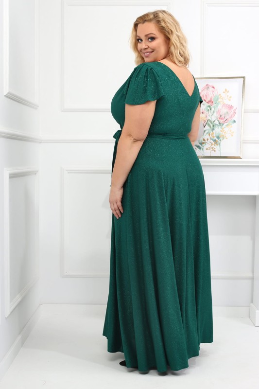 Brokatowa sukienka maxi plus size Bele Exline - rękaw motylek ( r.46-54) BESTSELLER