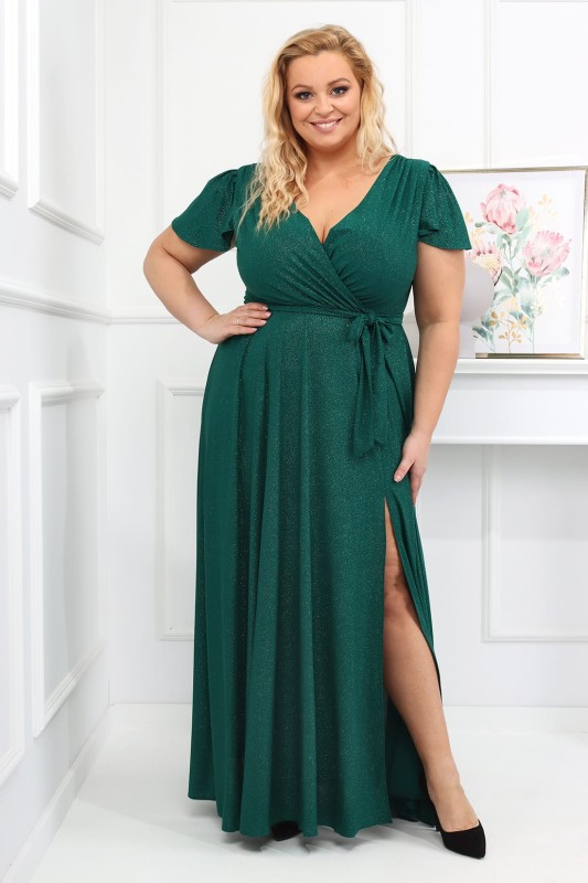 Brokatowa sukienka maxi plus size Bele Exline - rękaw motylek ( r.46-54) BESTSELLER