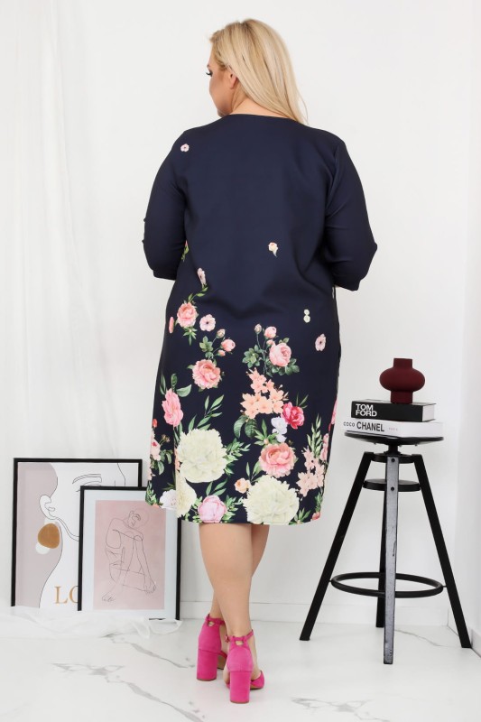 Sukienka plus size trapezowa w kwiaty Cecilie r. ( 44-52) GRANAT 