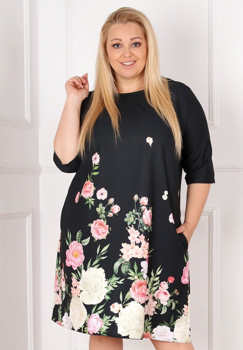 Sukienka plus size trapezowa w kwiaty Cecilie r. ( 44-54) BESTSELLER
