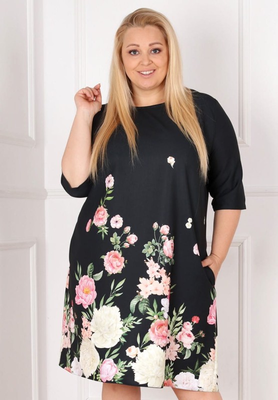 Sukienka plus size trapezowa w kwiaty Cecilie r. ( 44-54) BESTSELLER