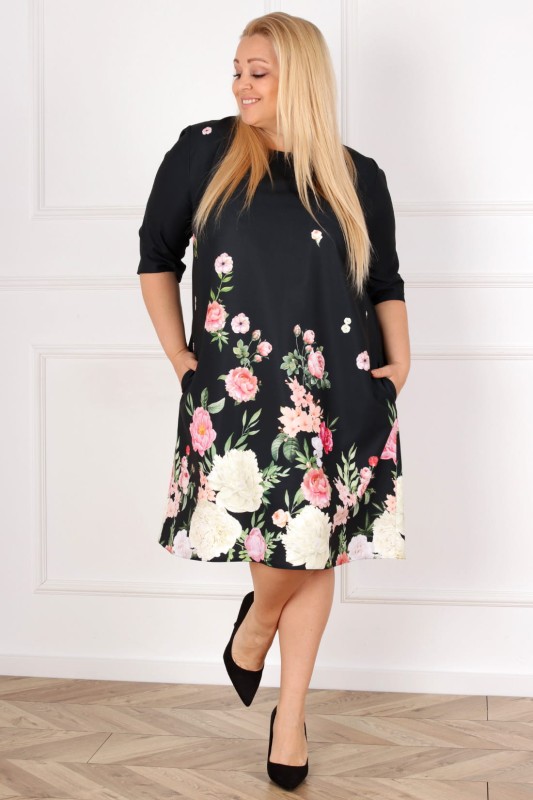 Sukienka plus size trapezowa w kwiaty Cecilie r. ( 44-54) BESTSELLER