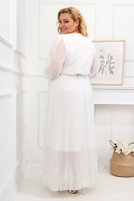 Szyfonowa sukienka plus size maxi LAILA ECRU ( r. 46-56 )  