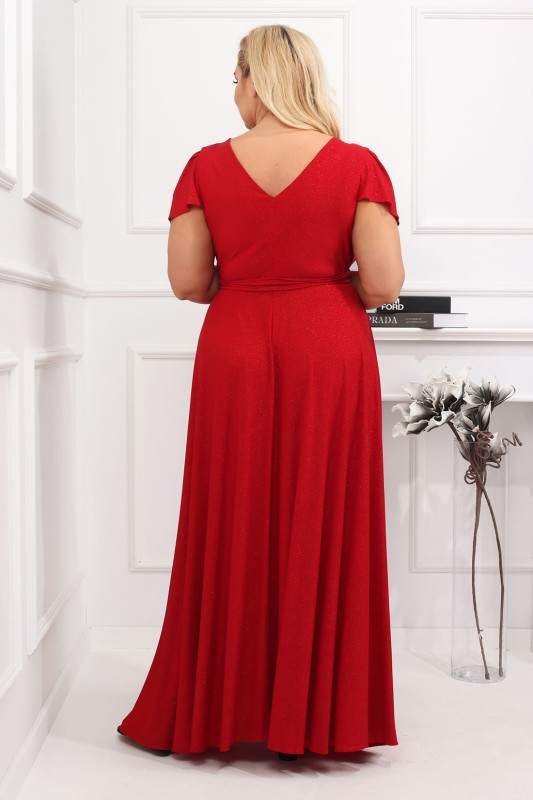 Brokatowa sukienka maxi plus size Bele Exline - rękaw motylek ( r.46-54) 